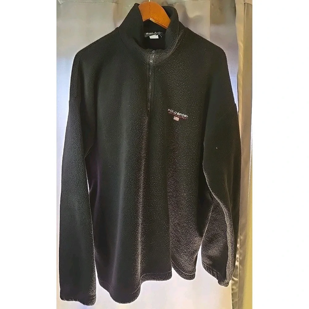 Vtg Polo Sport Ralph Lauren Sweatshirt Men's 2XL Black‎ Fleece 1/4 Zip 90s USA